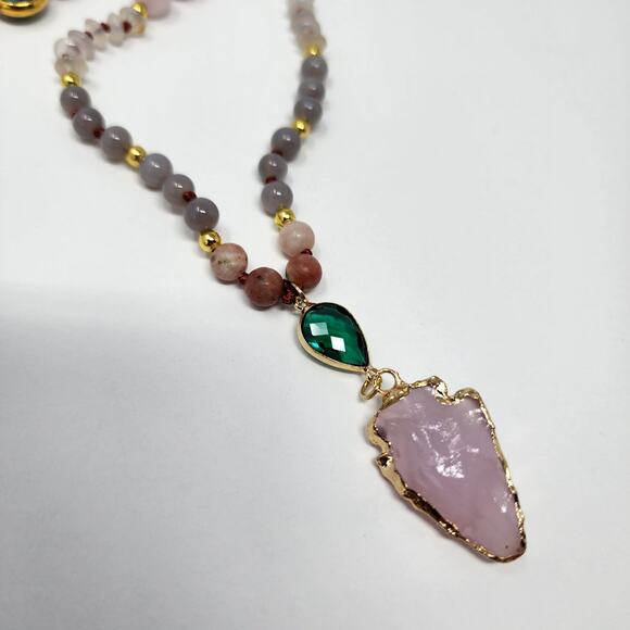 Changing Directions Beaded Rose Quartz Arrowhead Necklace - Picture 6 of 9